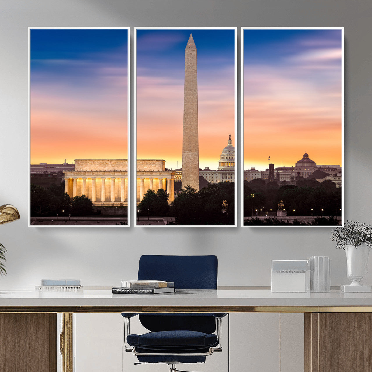 72704063-MGV-CV-36X24 - Washington DC Skyline Wall Art Canvas Print – Lincoln Memorial, Washington Monument & Capitol Artwork Print