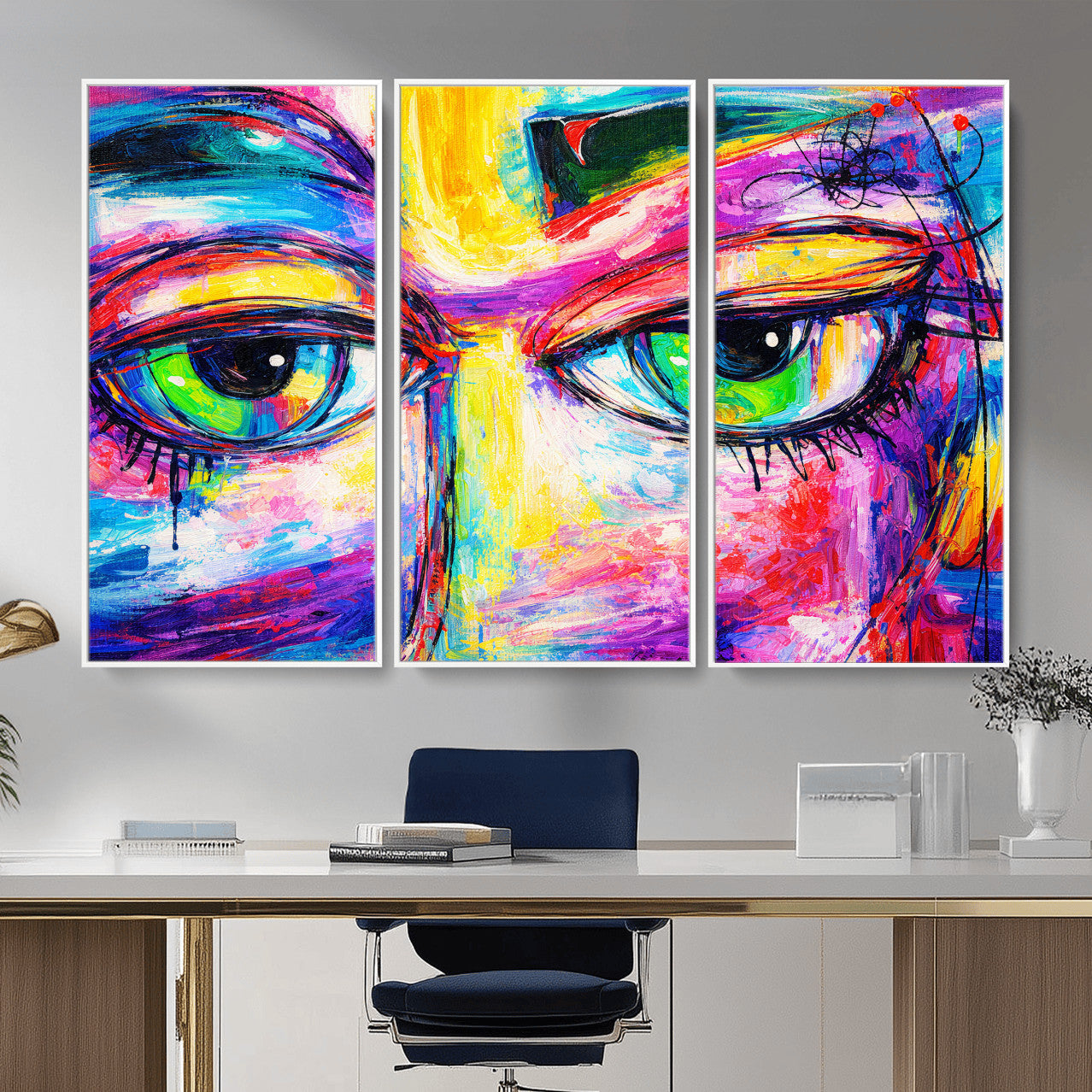 99390655-MGV-CV-36X24 - Colorful Abstract Face Wall Art Canvas Print – Modern Pop Art Portrait Artwork for Contemporary Living Room Decor
