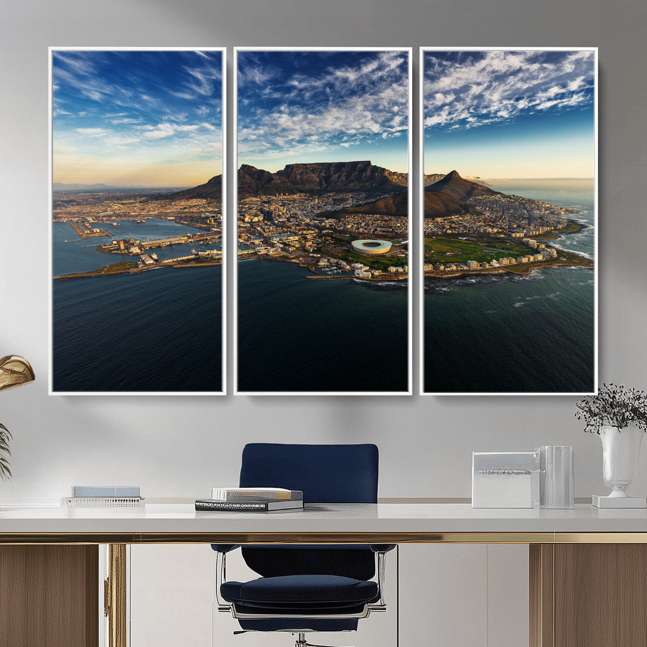14654591-MGV-CV-36X24 - Cape Town Skyline Wall Art Canvas Print – Table Mountain Coastal Cityscape Artwork for Modern Office Decor