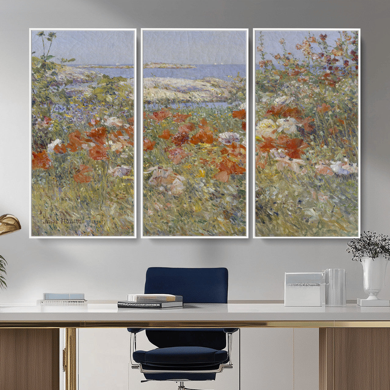 54770907-MGV-CV-36X24 - Childe Hassam Celia Thaxter Garden Canvas — 1890 American Impressionist Poppy Floral Print | Isles of Shoals Coastal Art | Classic Gift