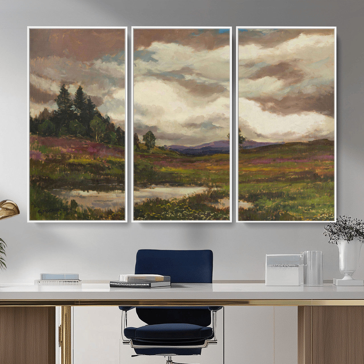 96795851-MGV-CV-36X24 - Gustav Macoun Heathland Canvas Print, Czech Landscape Oil Painting Reproduction, Purple Heather Moorland Art, Vintage European Nature Decor