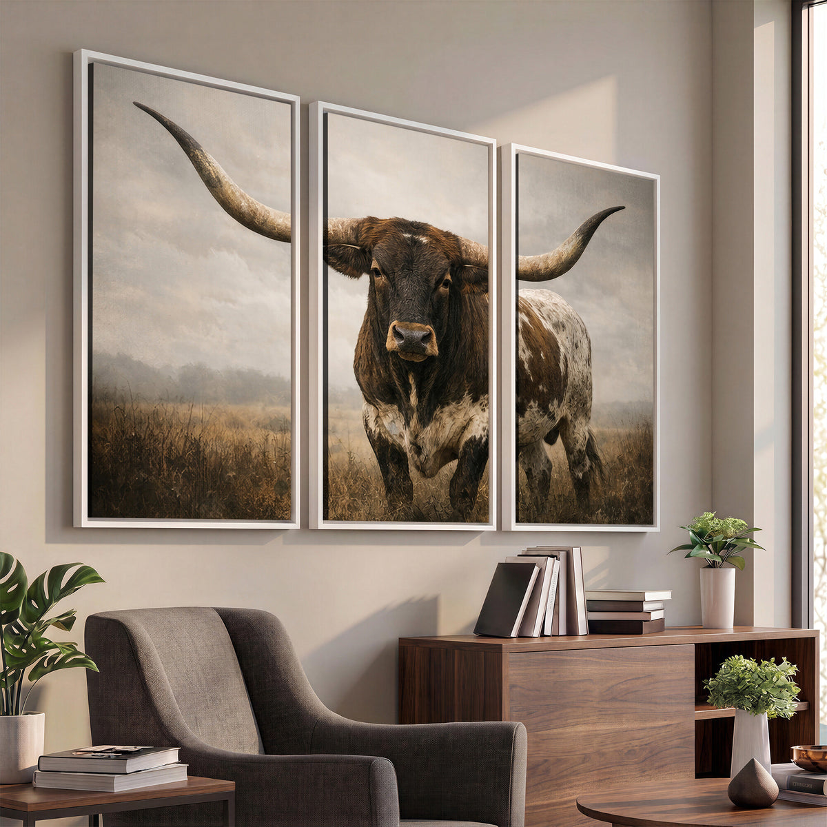 17622011L-_Poster-30x20 - Longhorn Bull Wall Art Canvas Print, Western Farmhouse Decor