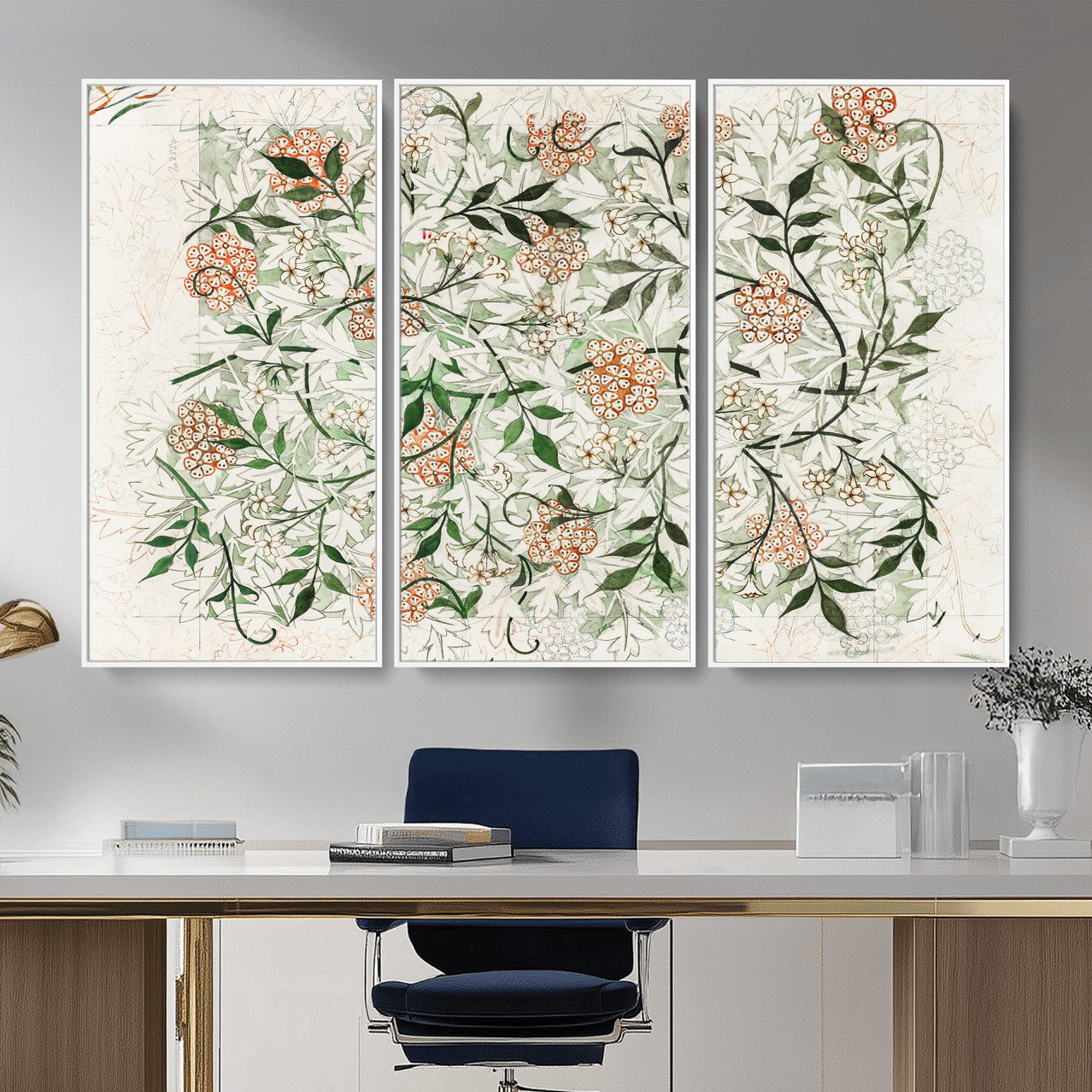 17622011W-MGV-CV-36X24 - William Morris Jasmine Flower Wall Art Canvas Print, Botanical Floral Canvas Print, Vintage Cottagecore Wall Decor, Framed Nature Artwork Ready to Hang