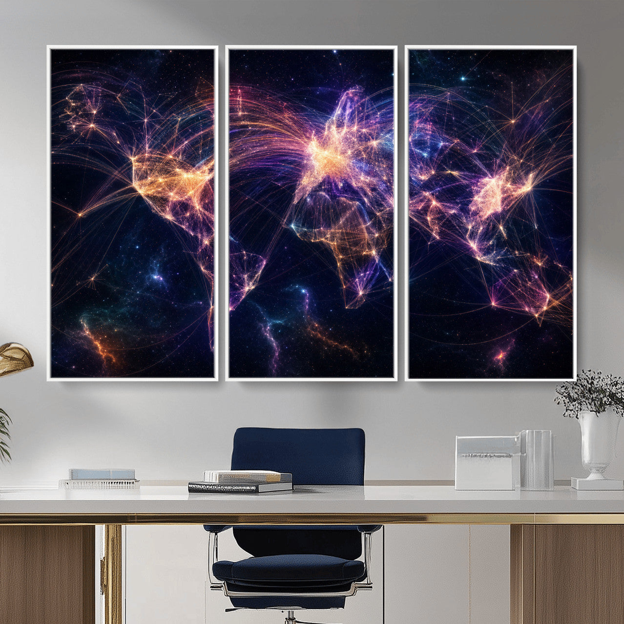 75155491-MGV-CV-36X24 - Global Flight Routes Map Canvas Wall Art, Worldwide Aviation Network Print, International Air Travel Wall Decor