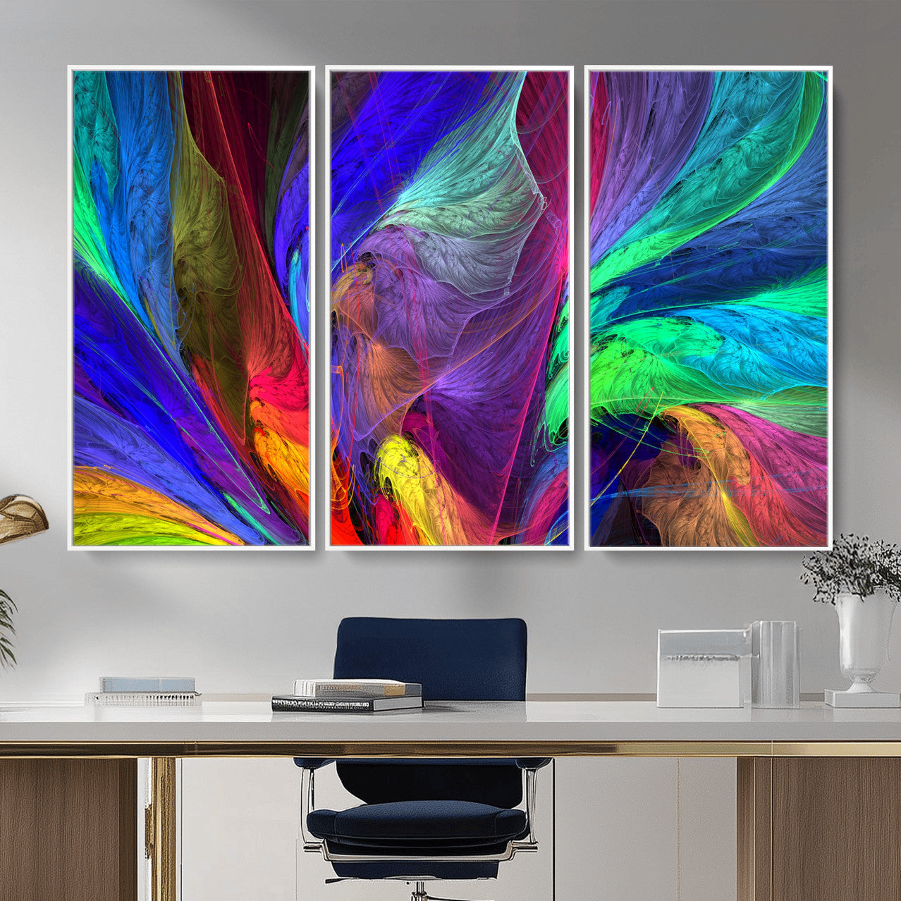 376925791-MGV-CV-36X24 - Colorful Abstract Canvas Wall Art, Rainbow Swirl Fractal Print, Bold Multicolor Living Room Decor, Vibrant Energy Art, Large Abstract Wall Art