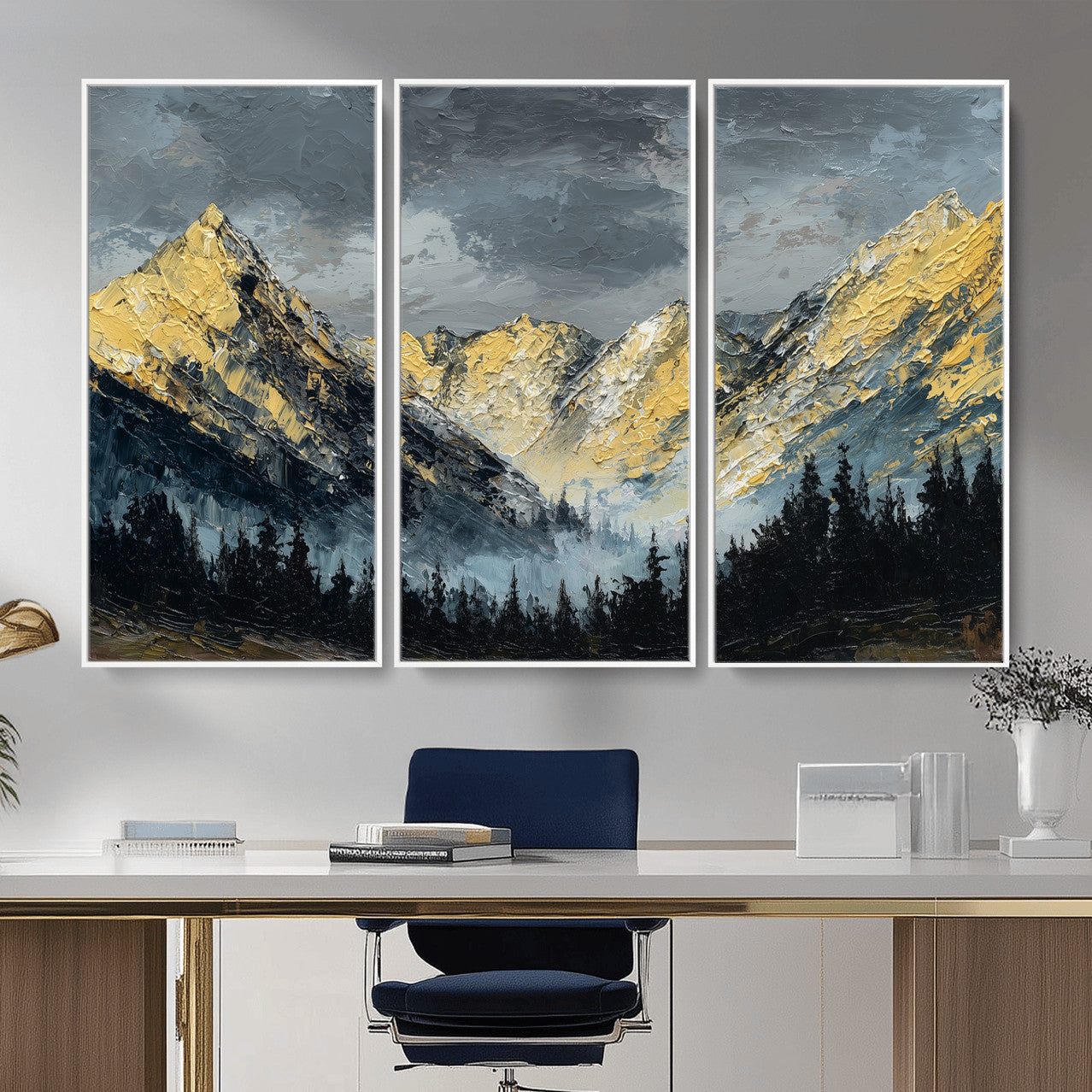 86912101-MGV-CV-48X32-3P - Abstract Mountain Wall Art Canvas Print Modern Landscape Painting Print