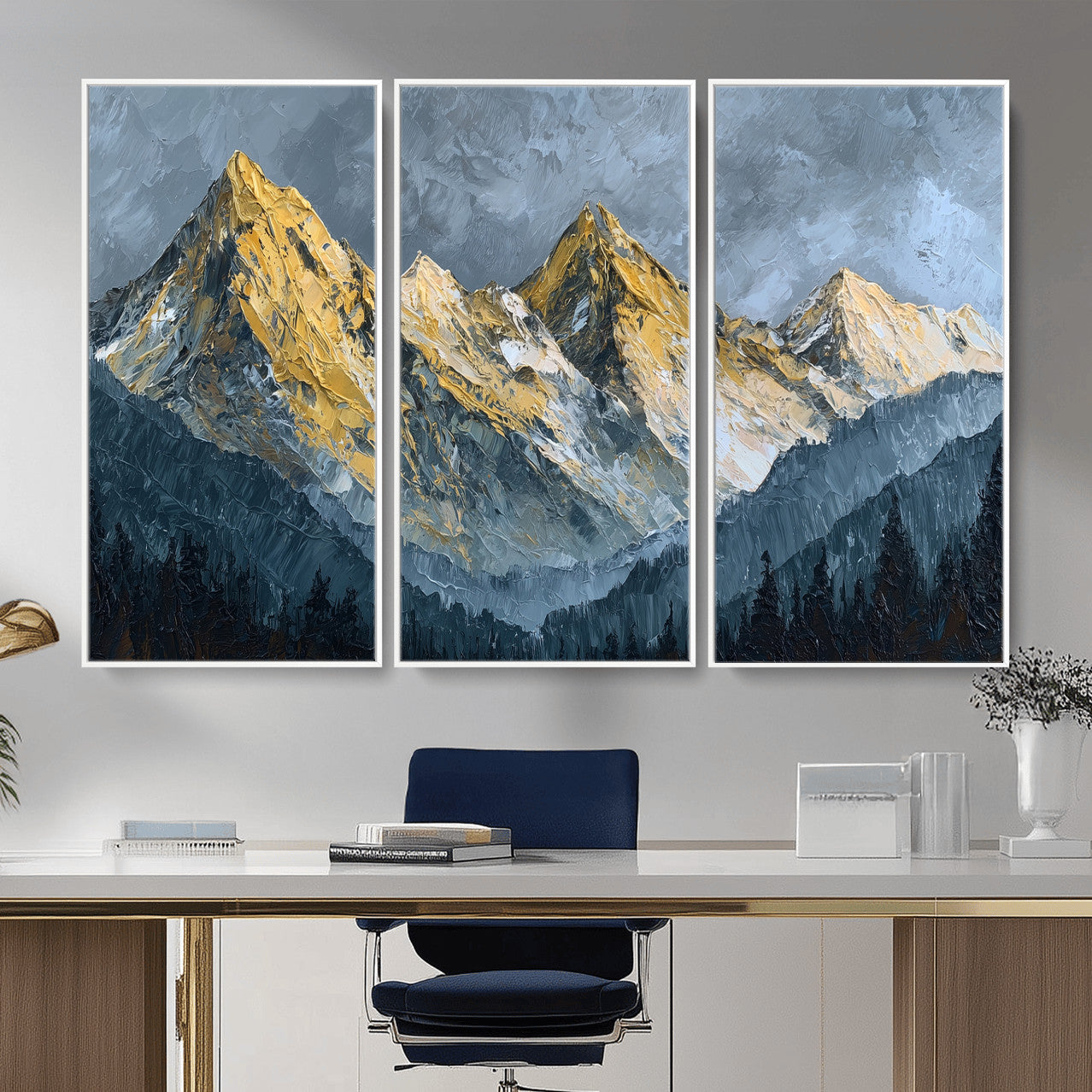 50821961-MGV-CV-48X32-3P - Abstract Mountain Wall Art Canvas Print Modern Landscape Painting Print