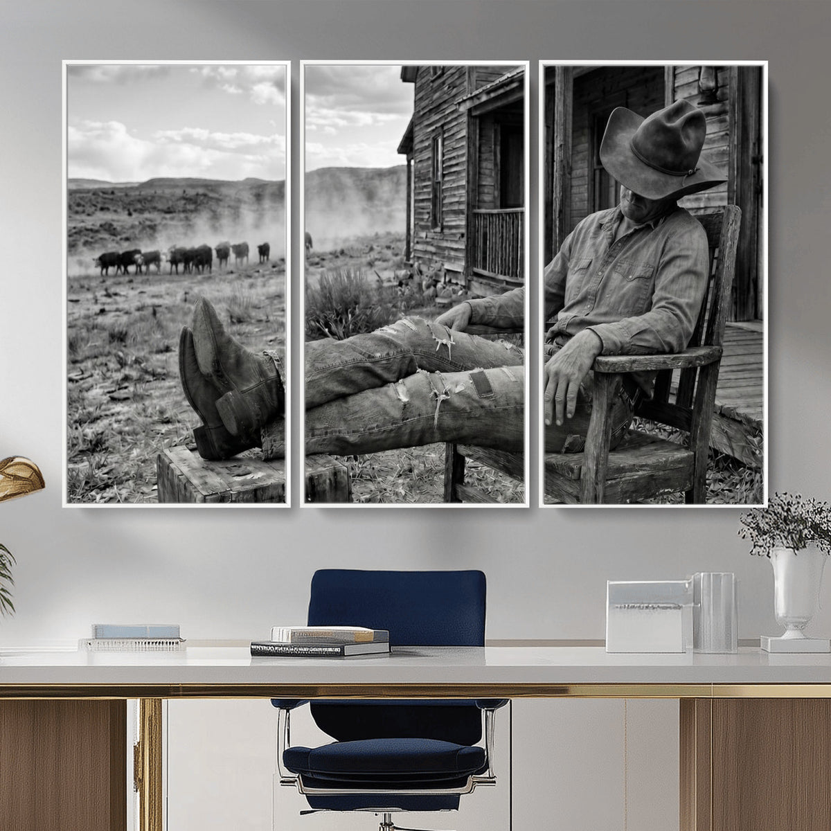 94461975S-MGV-CV-36X24 - Vintage Sleeping Cowboy Wall Art Canvas Print, Western Home Decor