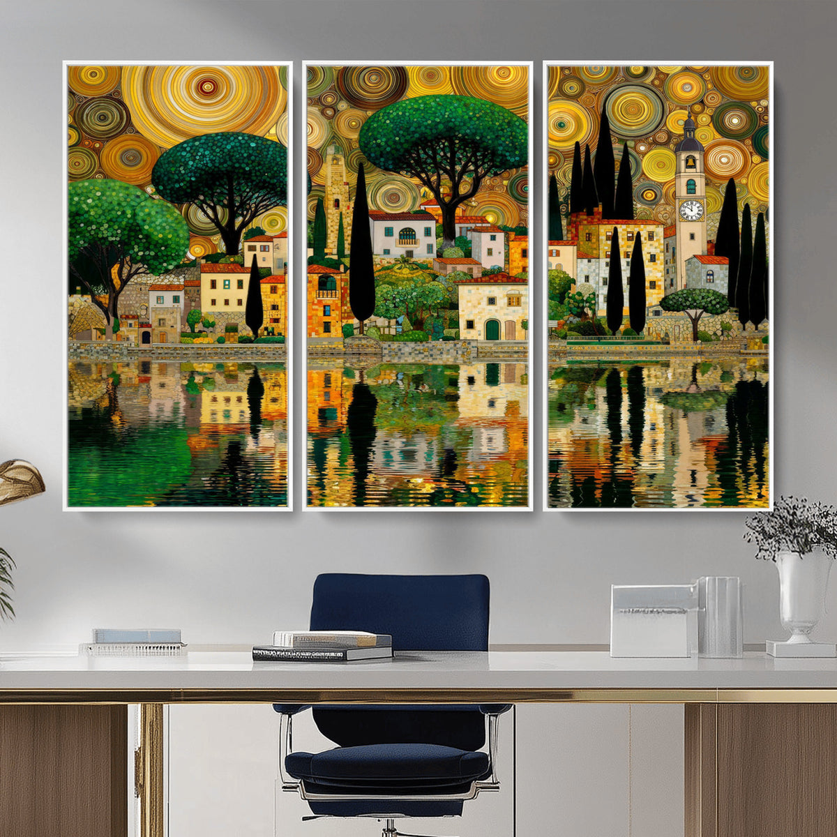 93010897-MGV-CV-36X24 - Gustav Klimt Golden Cityscape Wall Art Canvas Print,