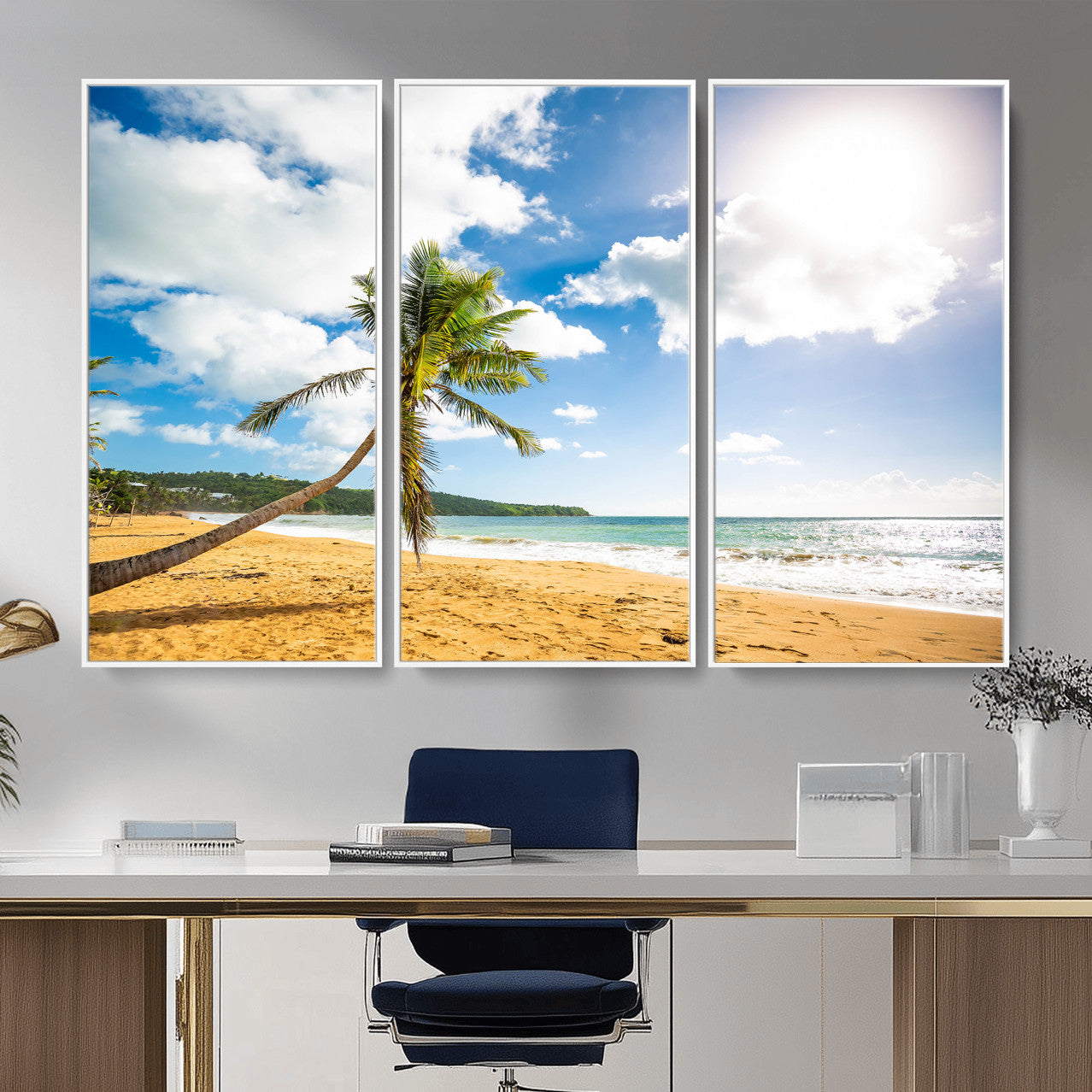 79108949-MGV-CV-36X24 - Tropical Beach Canvas Wall Art, Palm Tree Ocean Photo Print, Coastal Living Room Decor, Turquoise Sea Beach House Art, Summer Wall Art