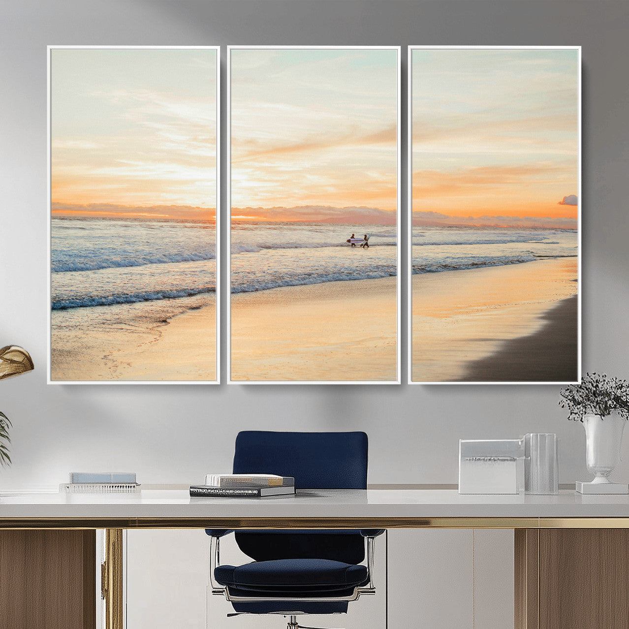 38131619-MGV-CV-36X24 - Beach Sunset Canvas Wall Art Print | Ocean Waves Landscape, Coastal Photography, Seascape Wall Decor, Ready to Hang