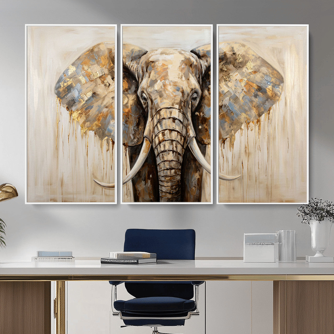 95819221-MGV-CV-36X24 - Gold Leaf Elephant Canvas Wall Art Abstract African Wildlife Painting Print