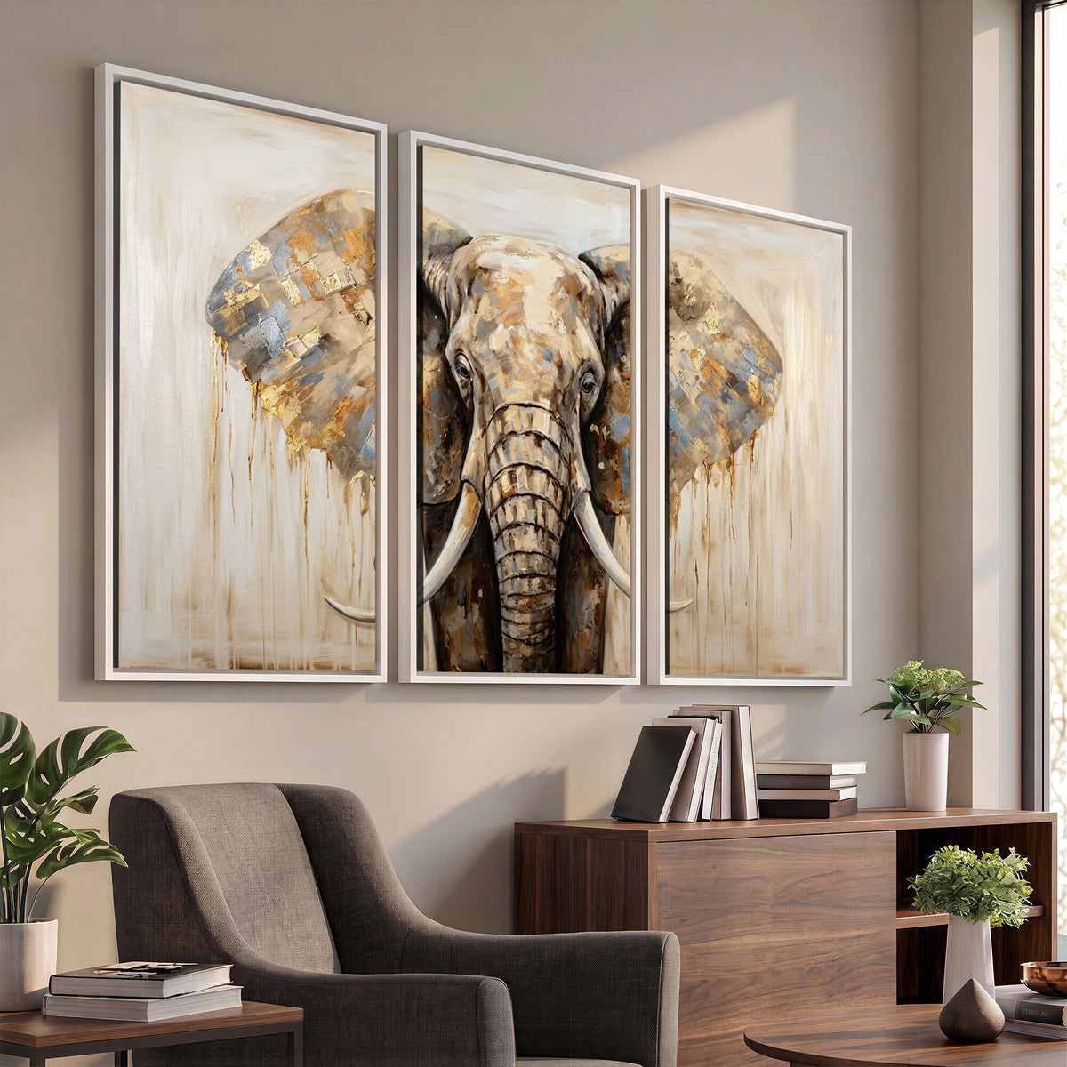 95819221-MGV-CV-36X24 - Gold Leaf Elephant Canvas Wall Art Abstract African Wildlife Painting Print