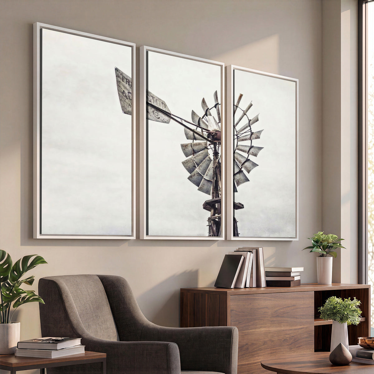 63200638-MGV-TP-24X36 - Vintage Rustic Farmhouse Windmill Canvas Wall Art - Western Country Landscape Print