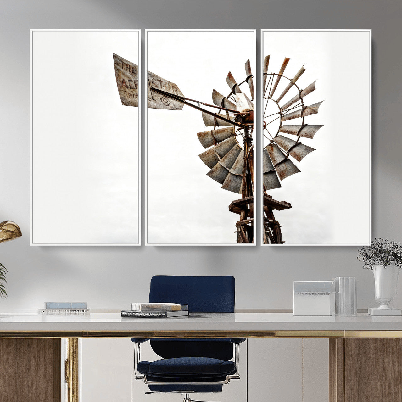 99806928-MGV-CV-36X24 - Rustic Farmhouse Windmill Canvas Wall Art Vintage Western Farmhouse Print