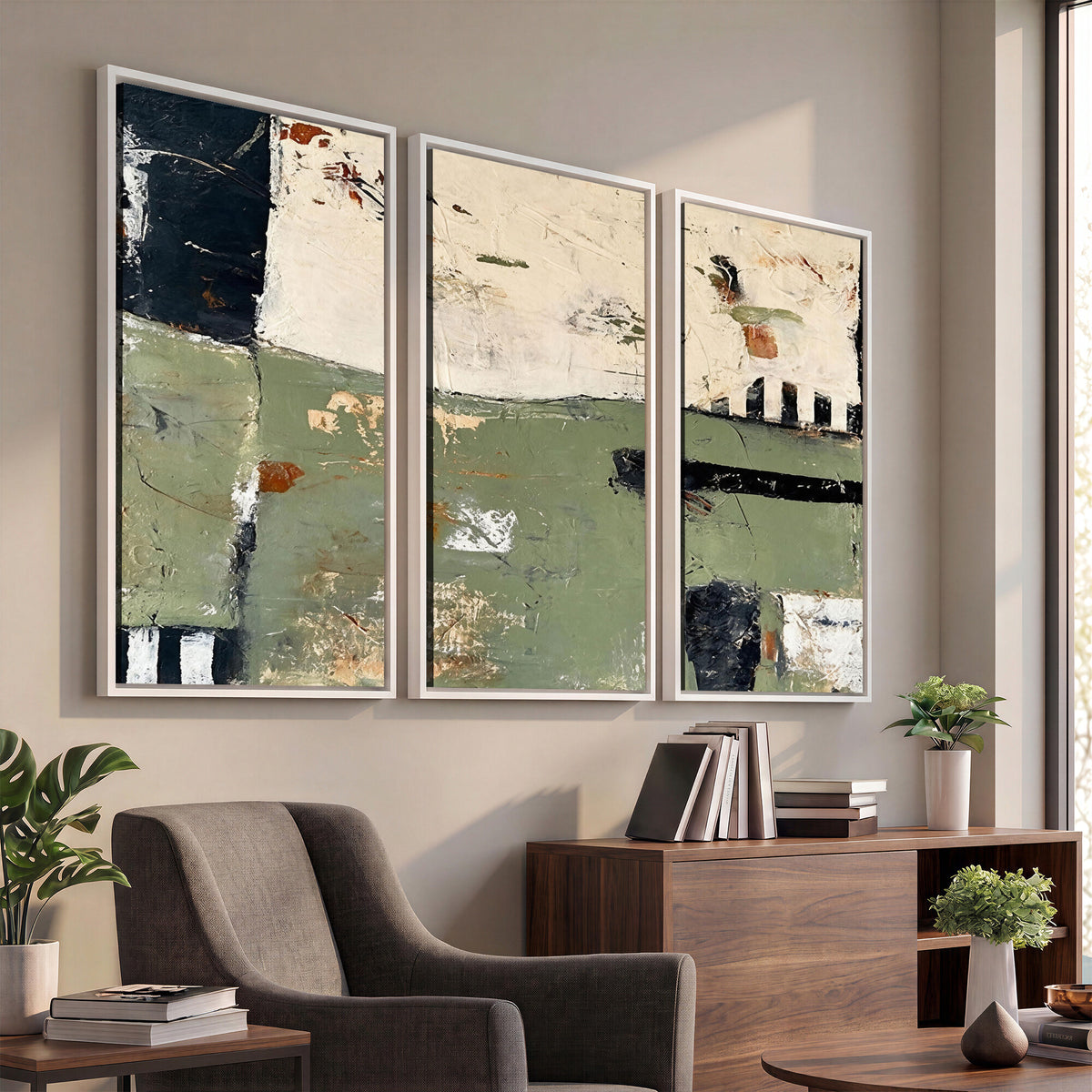 77942087-MGV-CV-36X24 - Sage Green Abstract Geometric Landscape Wall Art Canvas Print, Modern Minimalist Decor