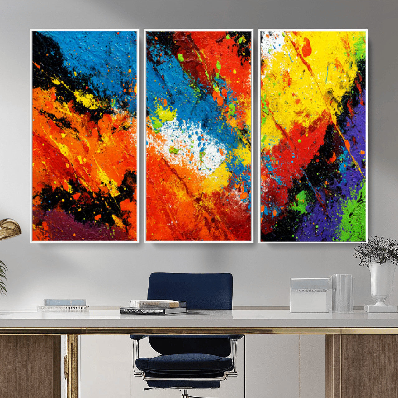 74888753-MGV-CV-36X24 - Vibrant Blue Abstract Canvas Wall Art Colorful Impasto Oil Painting Print