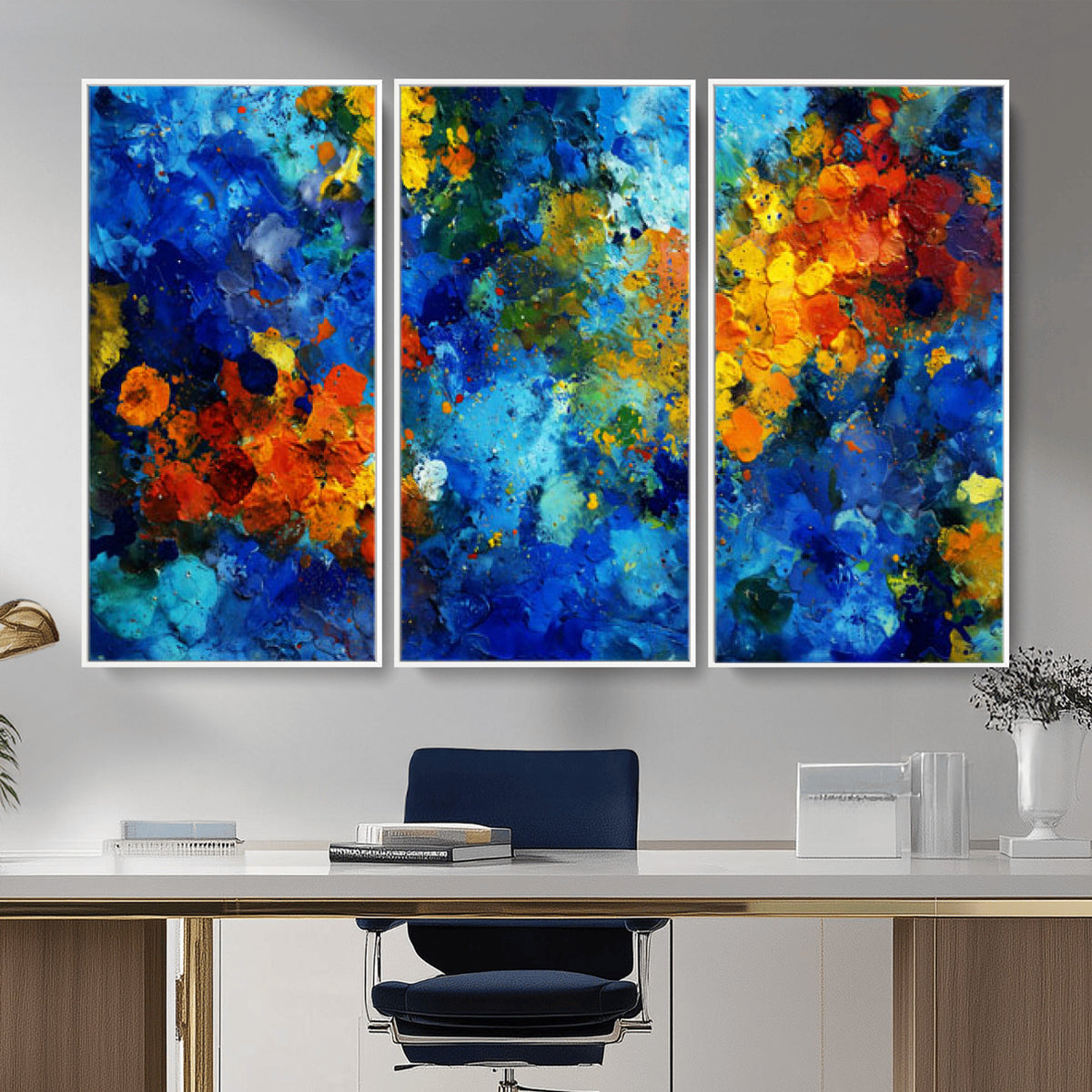 52431611-MGV-CV-36X24 - Vibrant Blue Abstract Canvas Wall Art Colorful Impasto Oil Painting Print