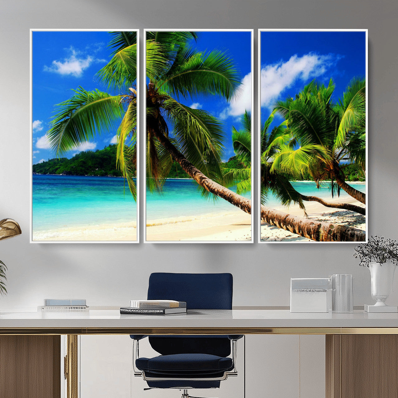 67049818-MGV-CV-36X24 - Tropical Island Coconut Palm Trees Wall Art Canvas Print - Turquoise Beach Print for Lake Home Decor
