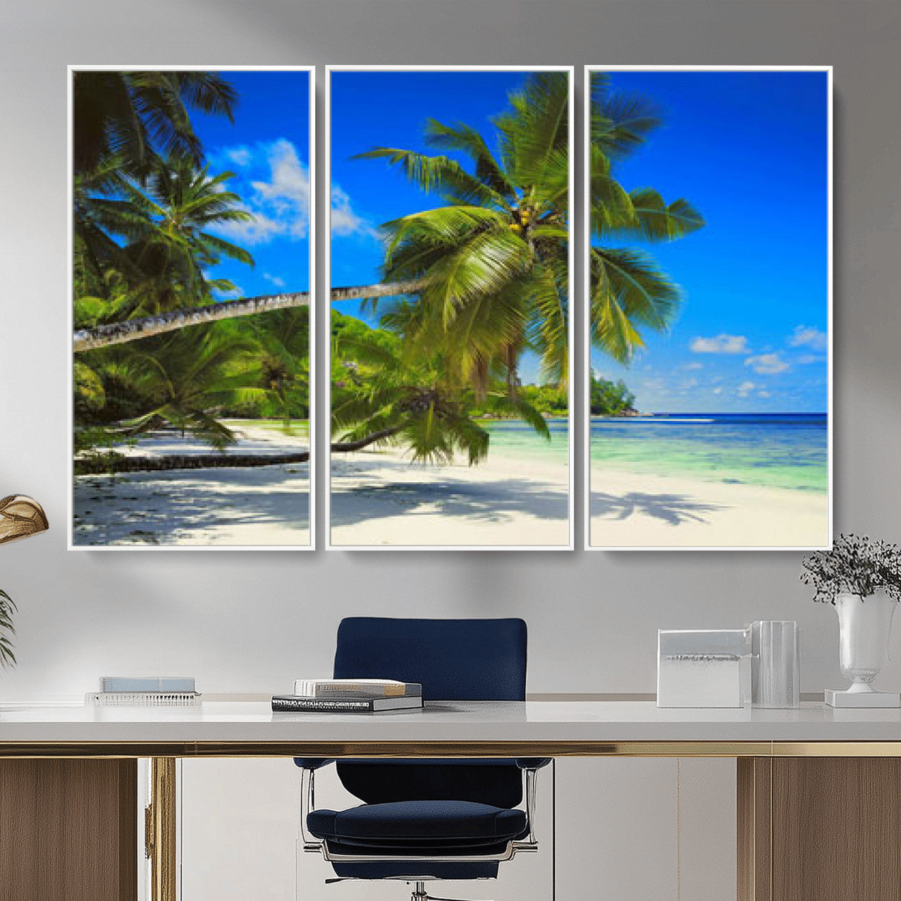 20475280-MGV-CV-36X24 - Tropical Island Coconut Palm Trees Wall Art Canvas Print - Turquoise Beach Print for Nautical Home Decor