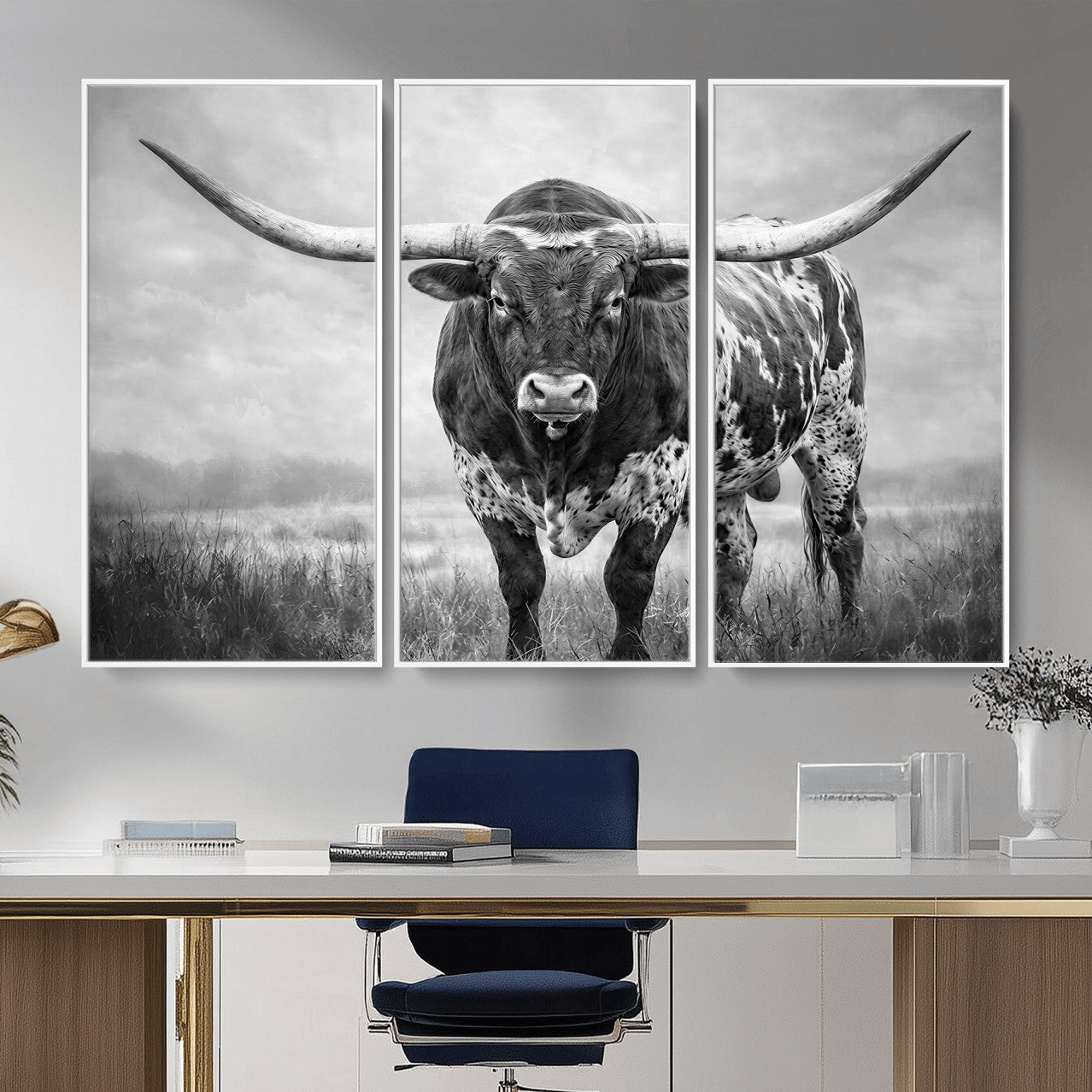 11121585-MGV-CV-36X24 - Texas Bull Wall Art Canvas Print for Farmhouse Restaurant Wall Decor