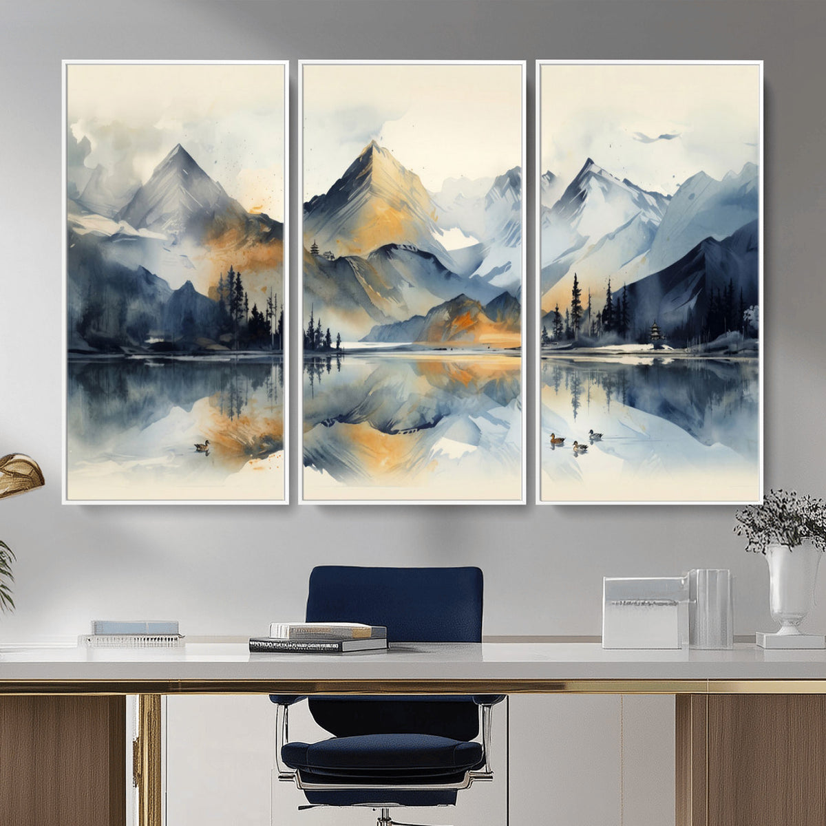 10196184T-MGV-CV-36X24 - Abstract Lake Mountain Wall Art Canvas Print