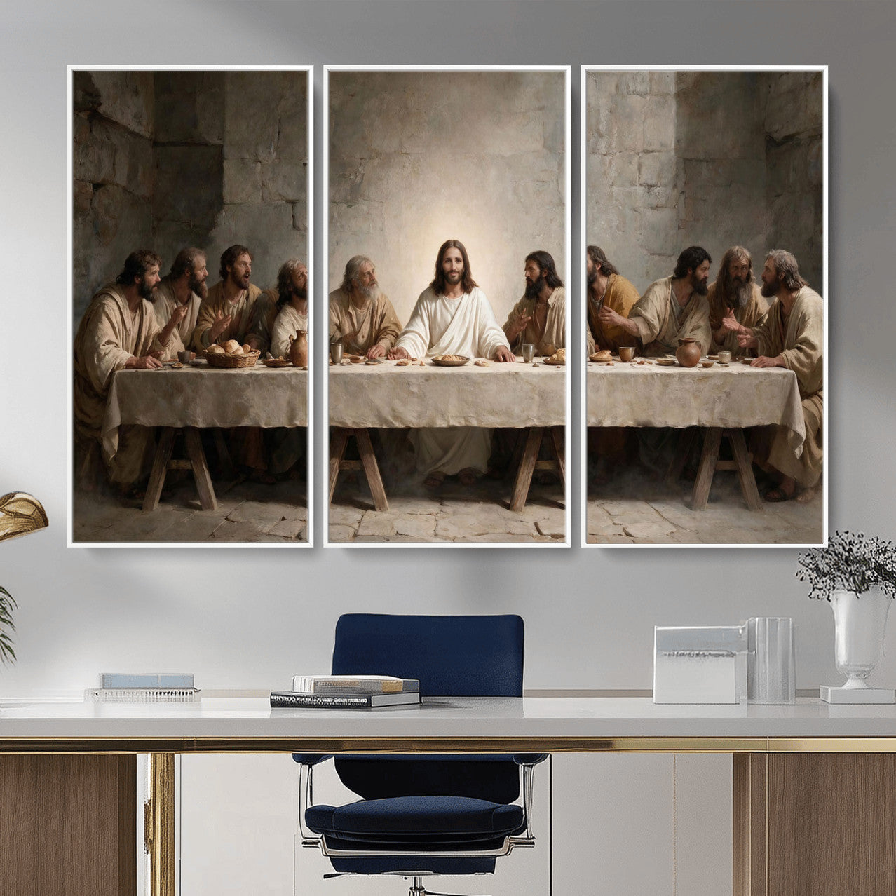 69633087-MGV-CV-36X24 - The Last Supper of Jesus Christ Wall Art Canvas Print - Classical Christian Faith Home Decor
