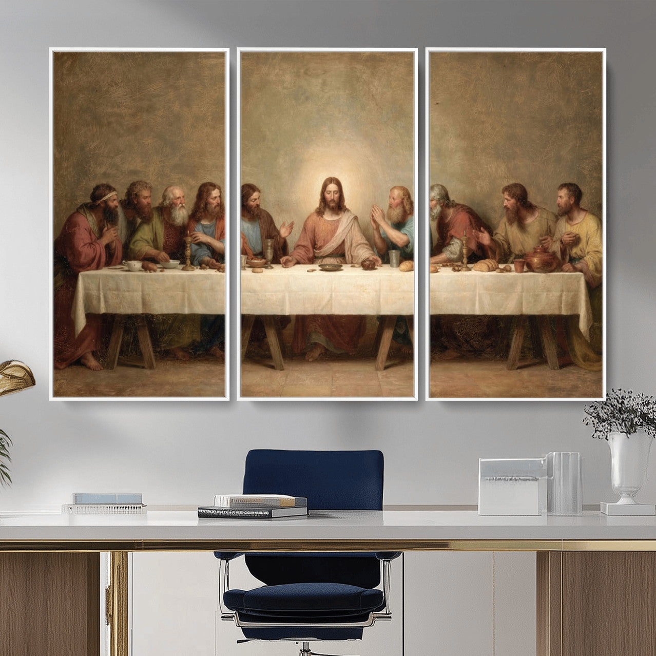 50761248-MGV-CV-36X24 - The Last Supper of Jesus Christ Wall Art Canvas Print - Classical Christian Faith Home Decor