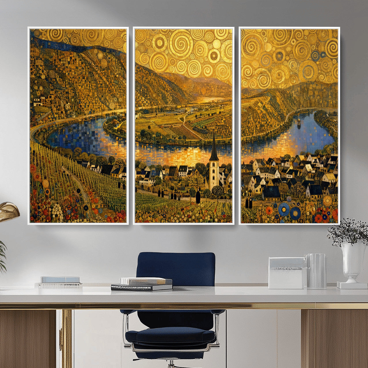 33713008-MGV-CV-36X24 - Gustav Klimt Style Mosel City Wall Art Canvas Print