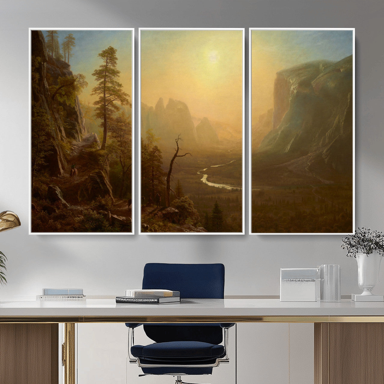 32350988-MGV-CV-36X24 - Albert Bierstadt Among the Sierra Nevada California Yosemite Wall Art Canvas Print, Classic Fine Art Painting Print