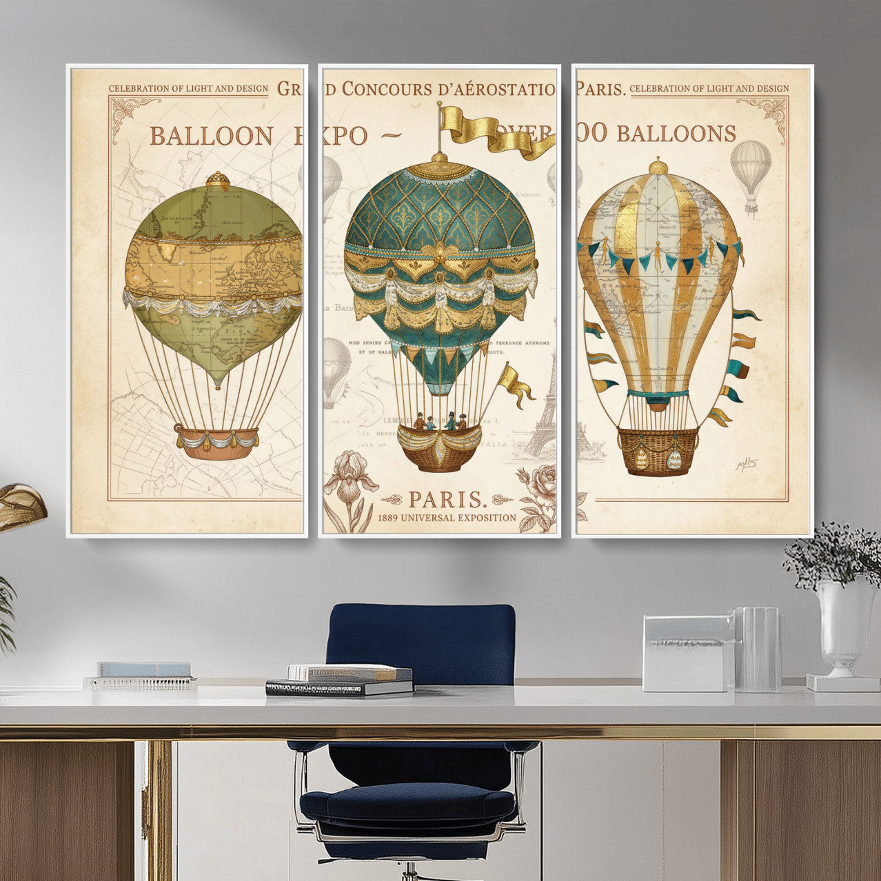 31530449-MGV-CV-36X24 - Kimberly Allen Paris Balloon Expo Wall Art Canvas Print, Vintage 1889 French Hot Air Balloon Poster