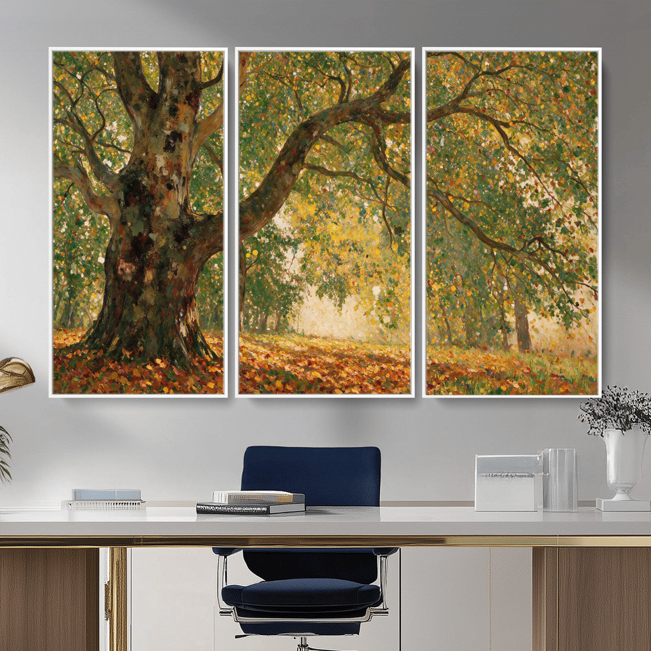 52555601-MGV-CV-36X24 - Claude Monet Style The Bodmer Oak Fontainebleau Forest Wall Art Canvas Print, Autumn Landscape Painting Print