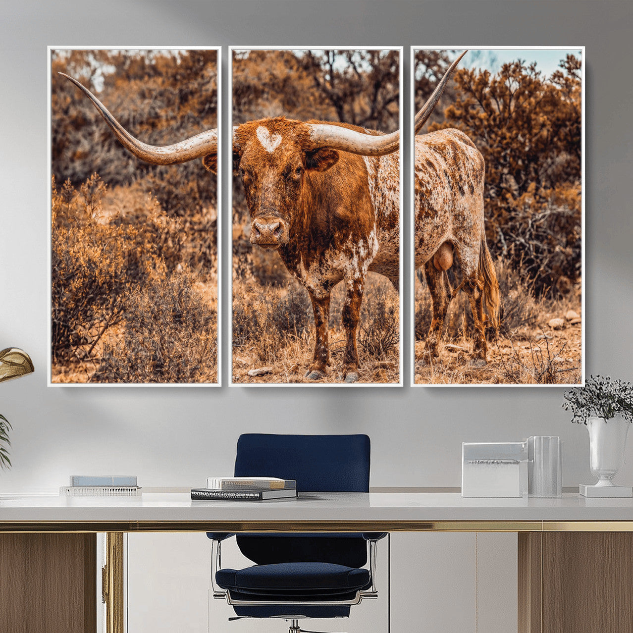 62076449-MGV-CV-36X24 - Texas Cow Bull Longhorn Print for Western Wall Art Decor for Farmhouse