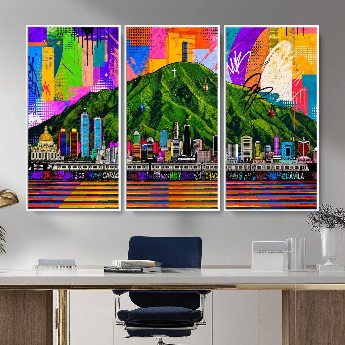 86696255-MGV-CV-36X24 - Mount Ávila, Caracas, Venezuela Wall Art Print by Artist Yorlette - Graffiti Caracas Skyline Canvas Art, Colorful Street Artwork - Venezuela El Avila Poster Print