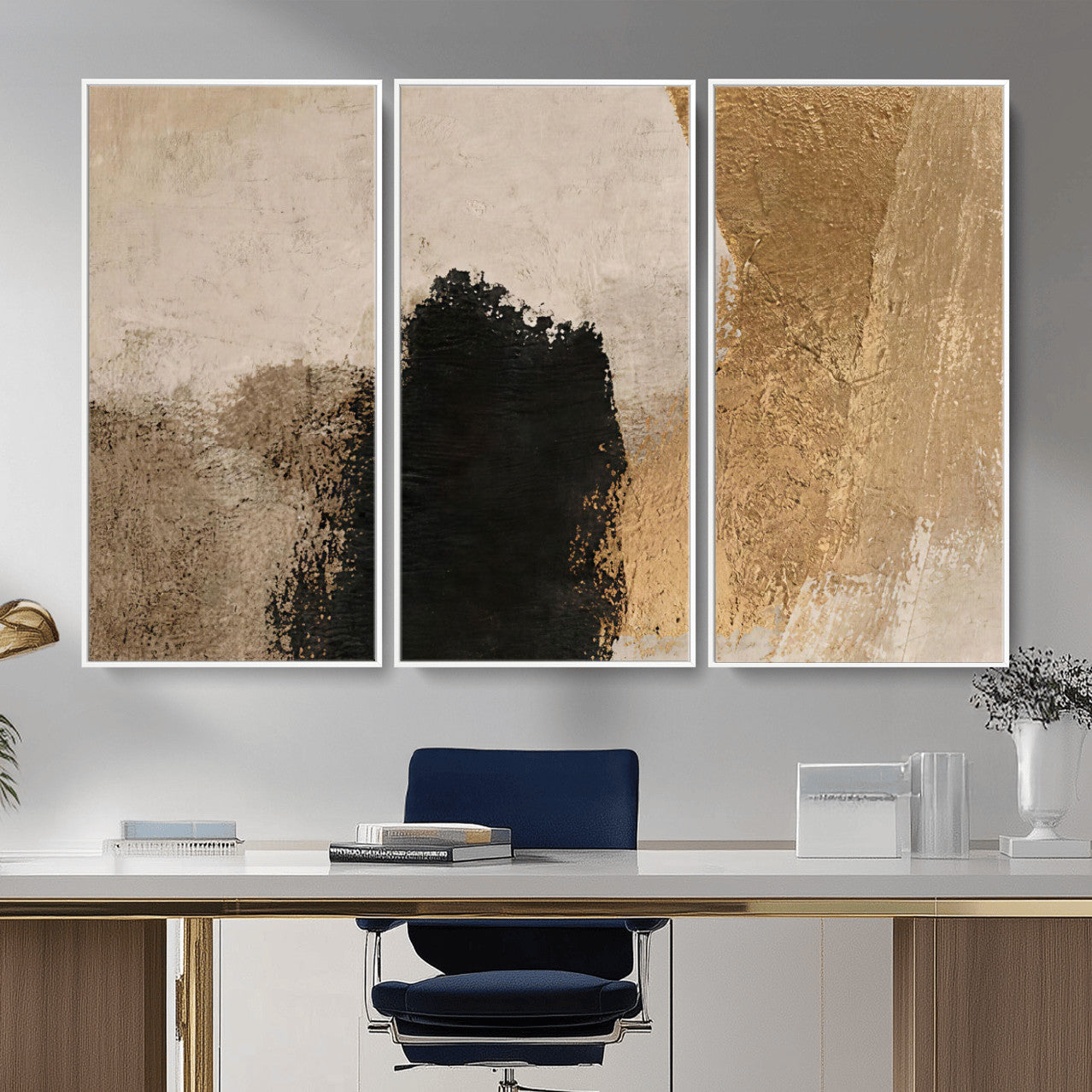 36003778-MGV-CV-48X32-3P - Mid Century Modern Geometric Canvas Wall Art, Abstract Triptych Print