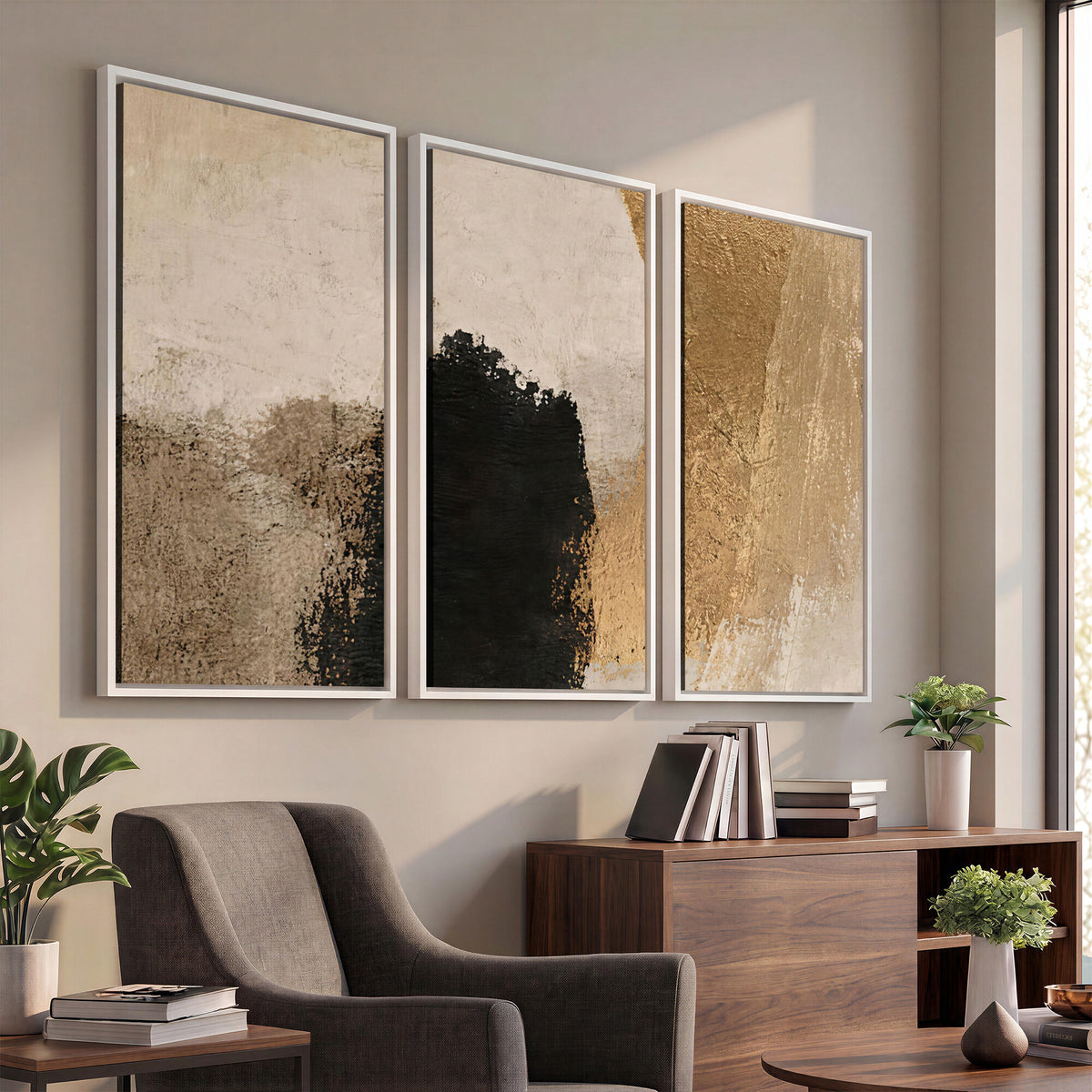 36003778-MGV-CV-48X32-3P - Mid Century Modern Geometric Canvas Wall Art, Abstract Triptych Print