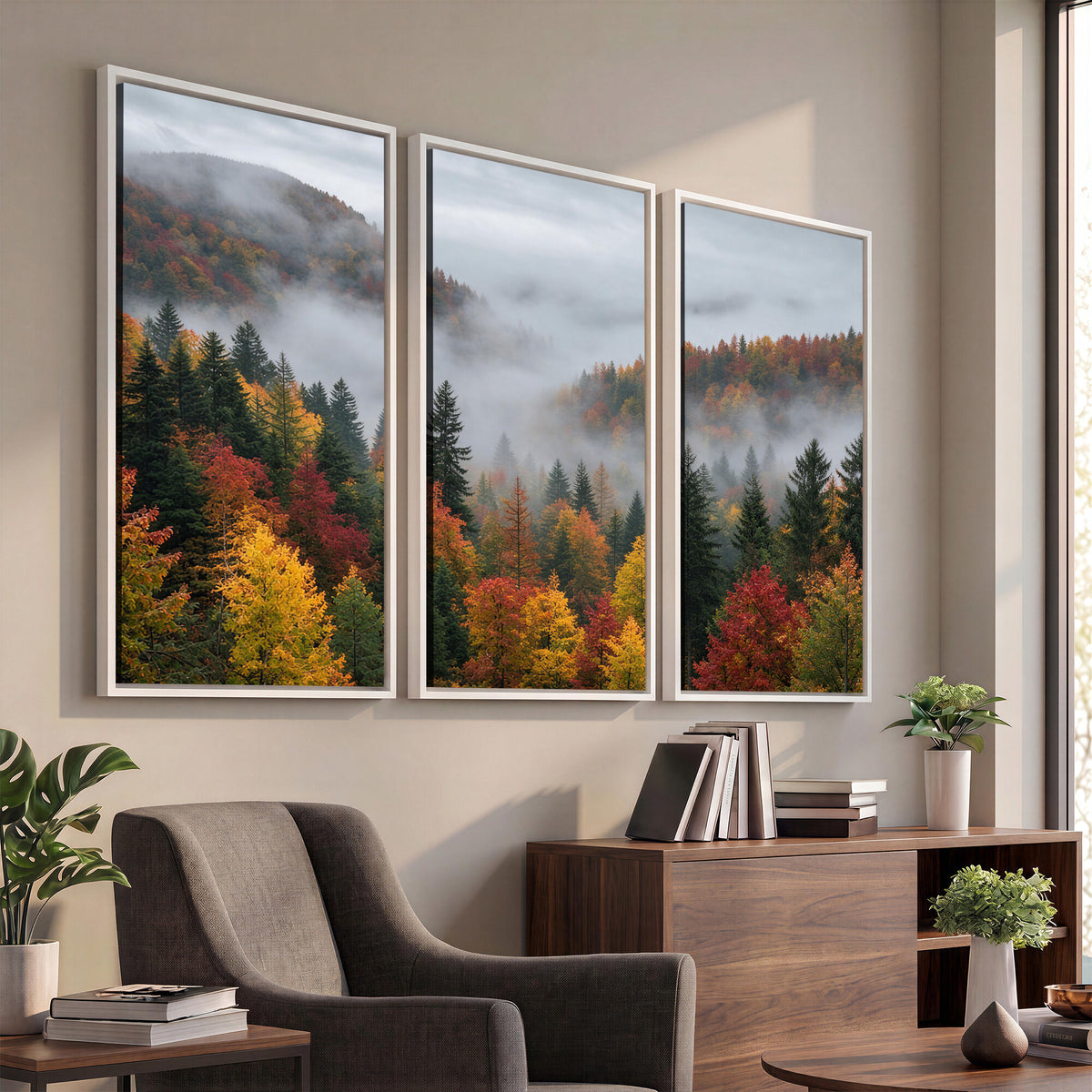 47877083-_Poster-30x20 - Fall Forest Misty Mountain Canvas Print Smoky Mountain Landscape Wall Art Autumn Trees Nature Poster Printing