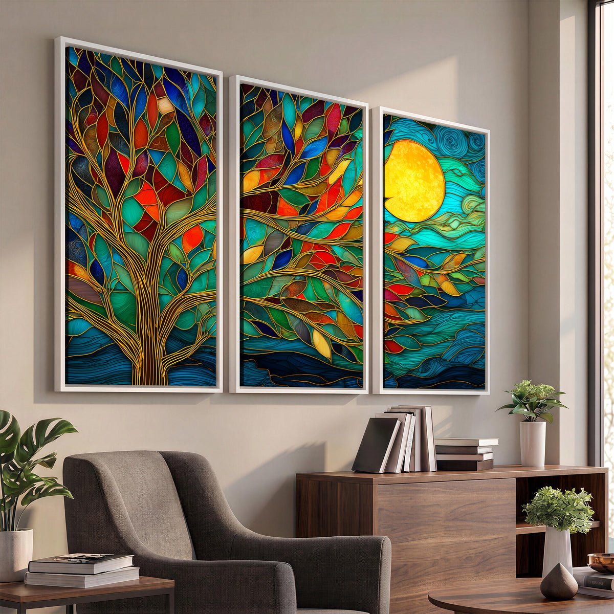 11877152-MGV-CV-36X24 - Stained Glass Tree Of Life Wall Art - Vibrant Mosaic Nature Home Decor