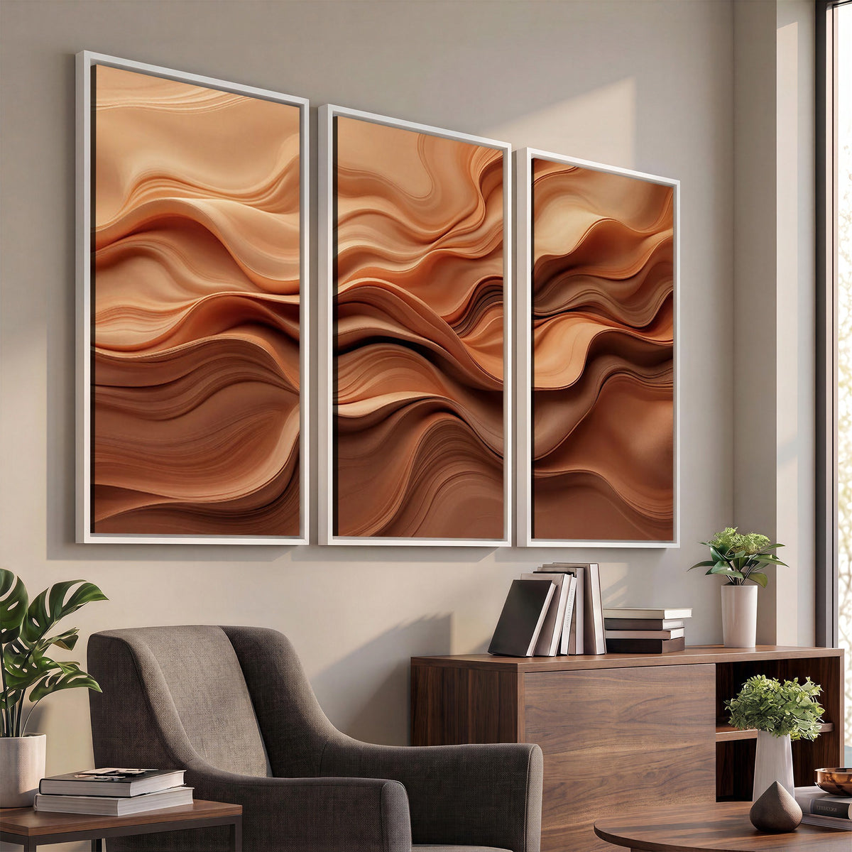 82230697-_Poster-30x20 - Modern Abstract Fluid Waves Canvas Wall Art - Minimalist Warm Terracotta Beige Sand Print