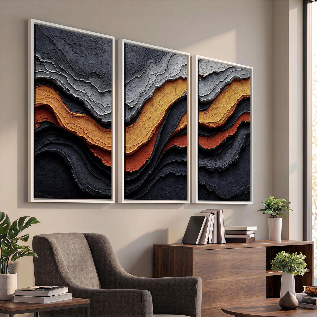 59852489-MGV-CV-36X24 - Abstract Waves Canvas Wall Art - Modern Terracotta and Charcoal Gray Print