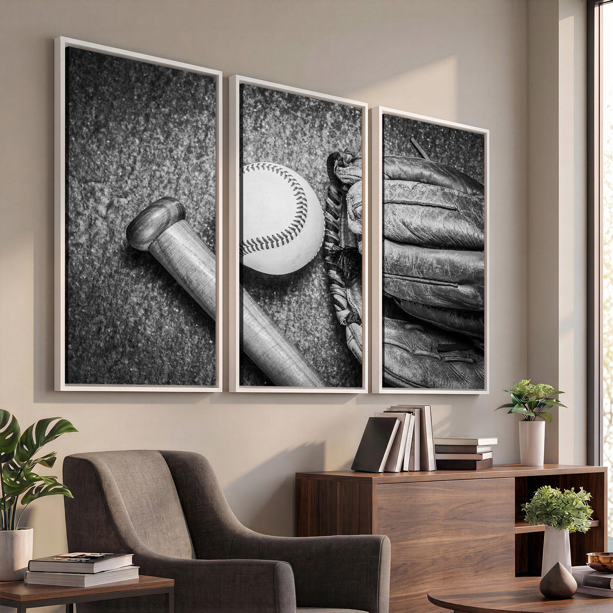83916D-MGV-CV-36X24 - Vintage Baseball Glove and Bat Sports Wall Art Canvas Print