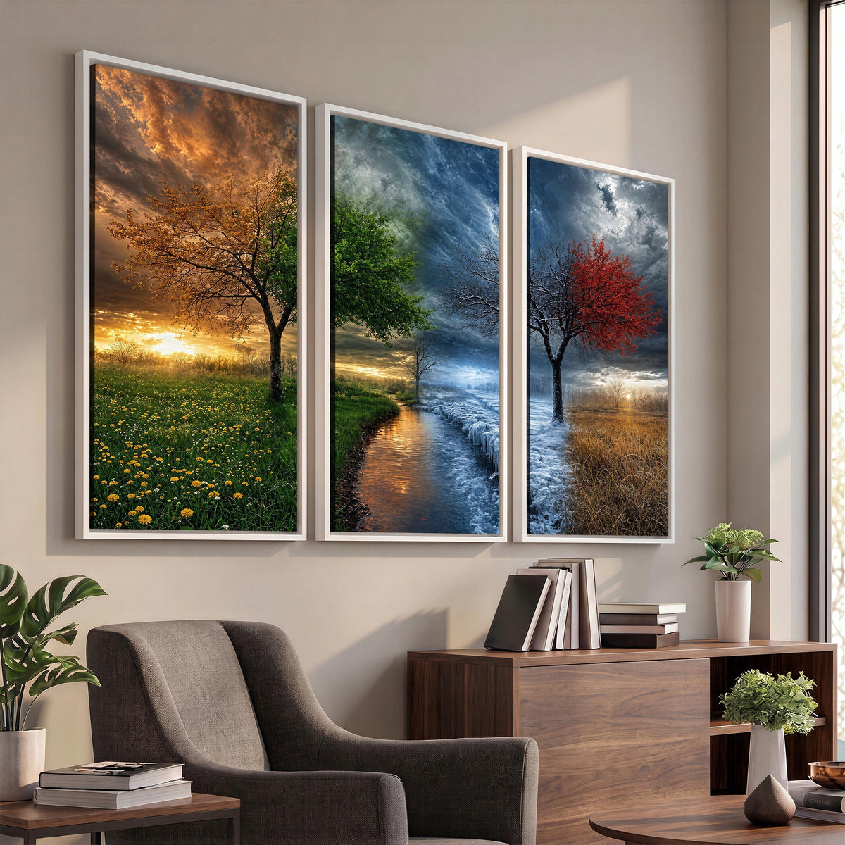61895574-MGV-CV-24X16 - Four Seasons Tree Canvas Wall Art, Nature Landscape Canvas Print for Living Room