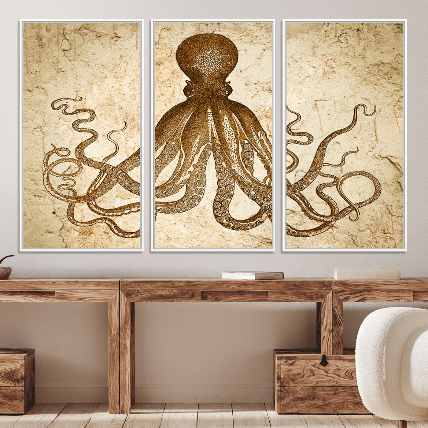96154-MGV-CV-36X24-Sepia Octopus Wall Art Abstract Animal Canvas Print