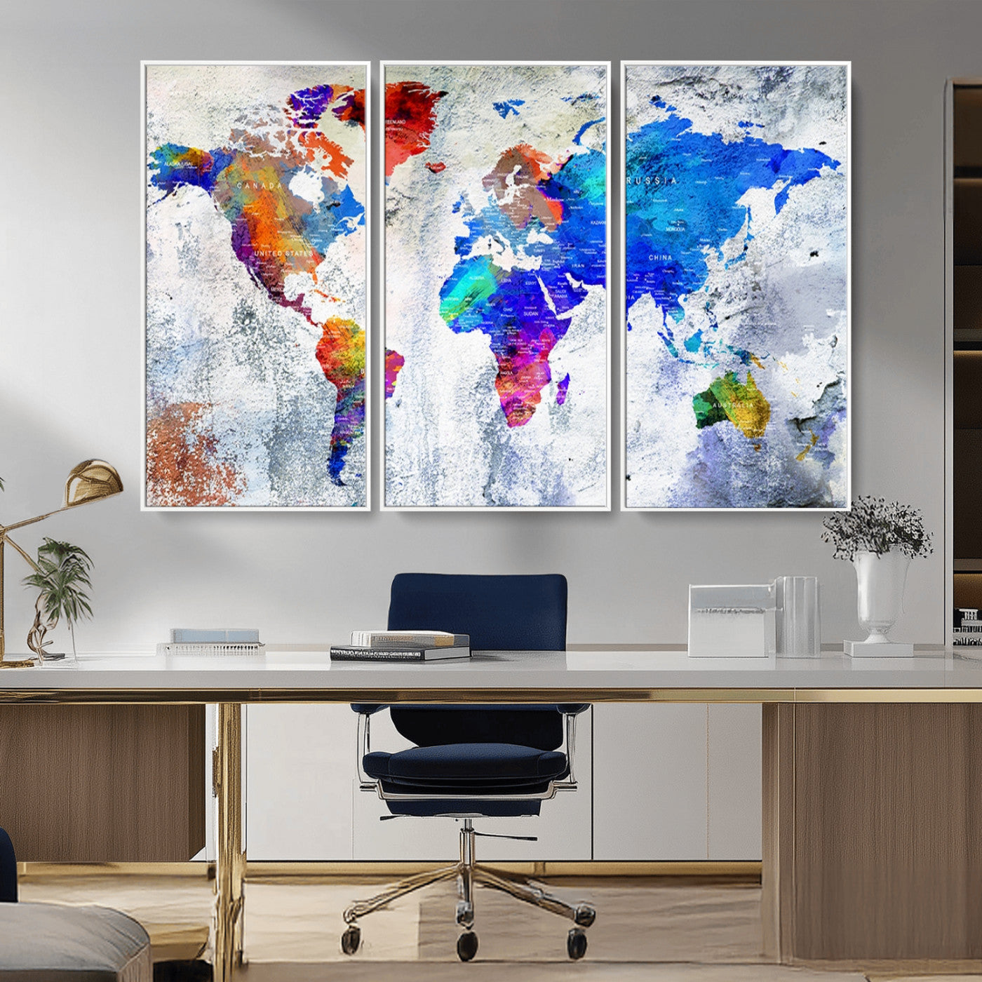 MGV-FC-48X32-3P - World Map Wall Art Canvas Print for Home and Office Decor