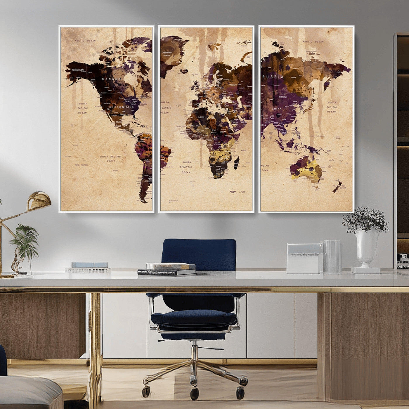 MGV-FC-48X32-3P - World Map Wall Art Canvas Print for Home and Office Decor