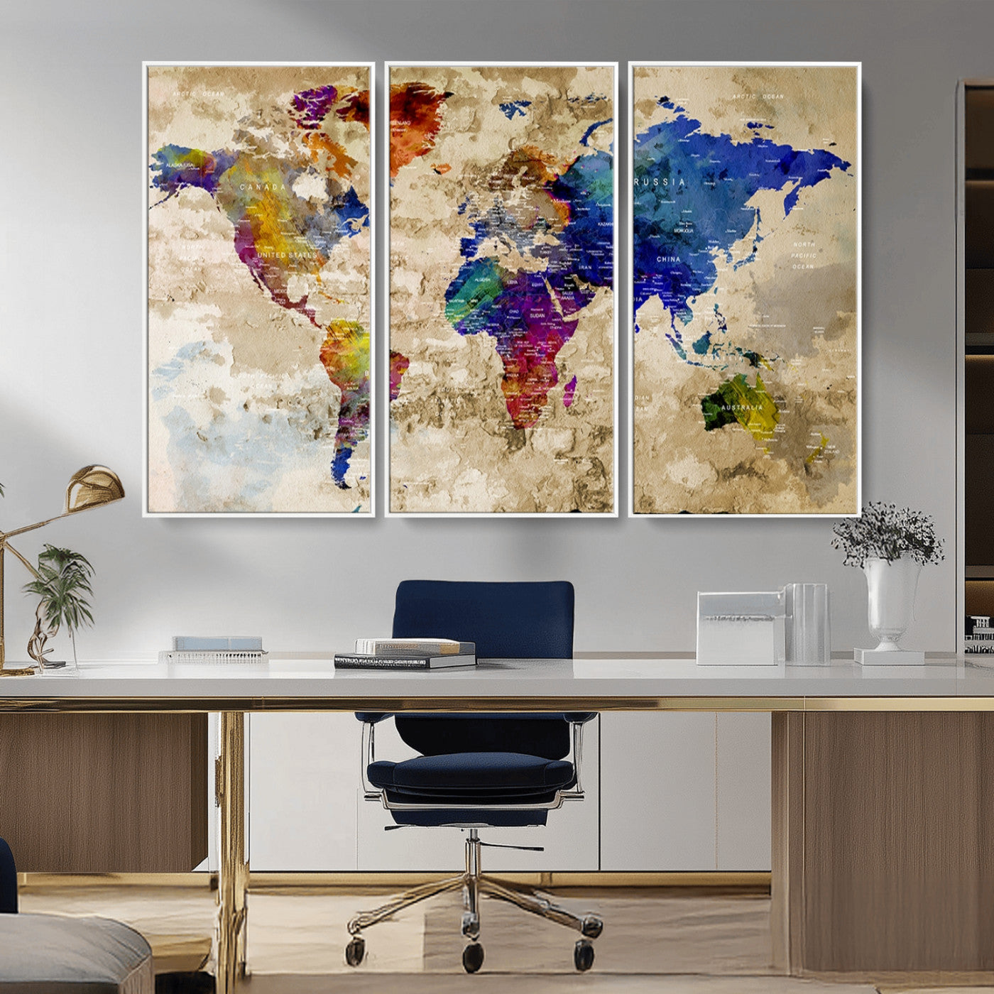 MGV-FC-48X32-3P - World Map Wall Art Canvas Print for Home and Office Decor