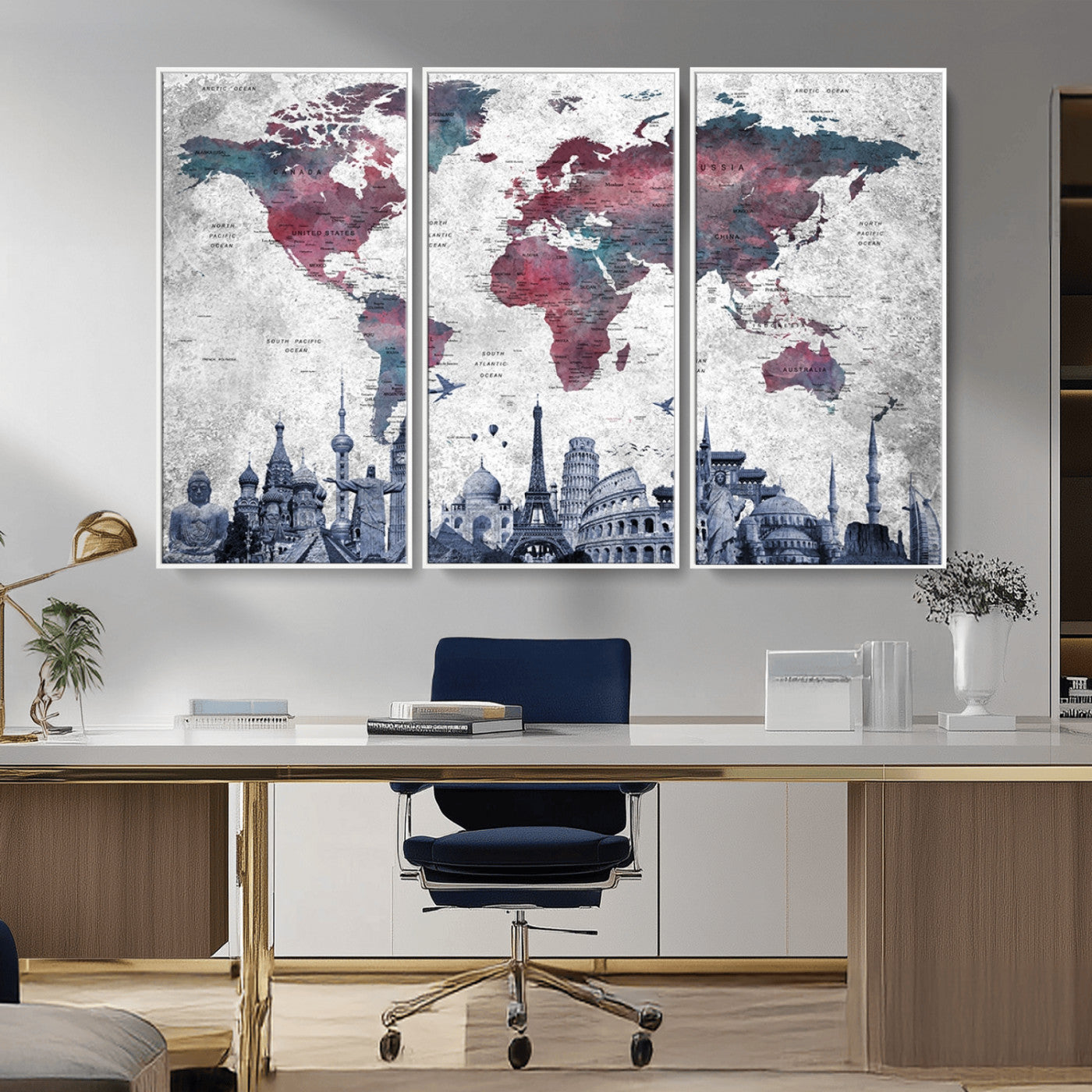 MGV-FC-48X32-3P - Push Pin World Map Canvas Print – Framed Wall Art for Couples to Track Their Travels – Anniversary