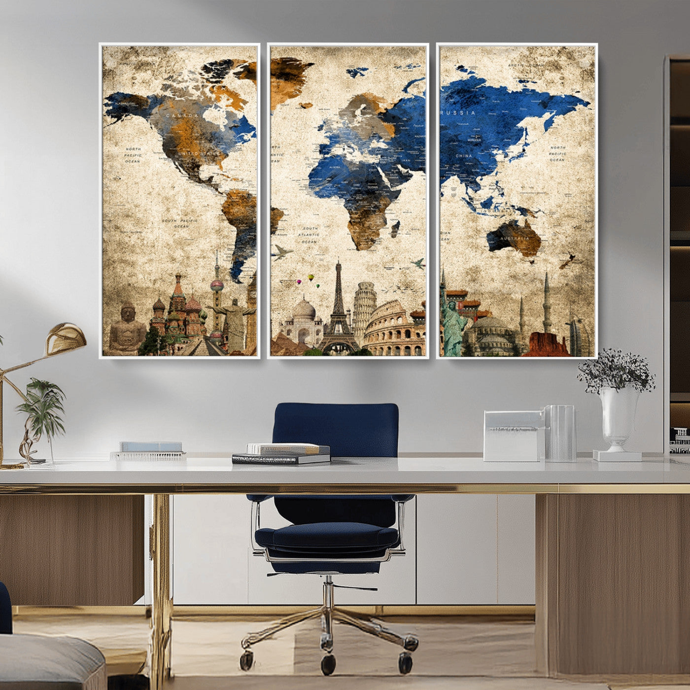 MGV-FC-48X32-3P - Push Pin World Map Canvas Print – Framed Wall Art for Couples to Track Their Travels – Anniversary