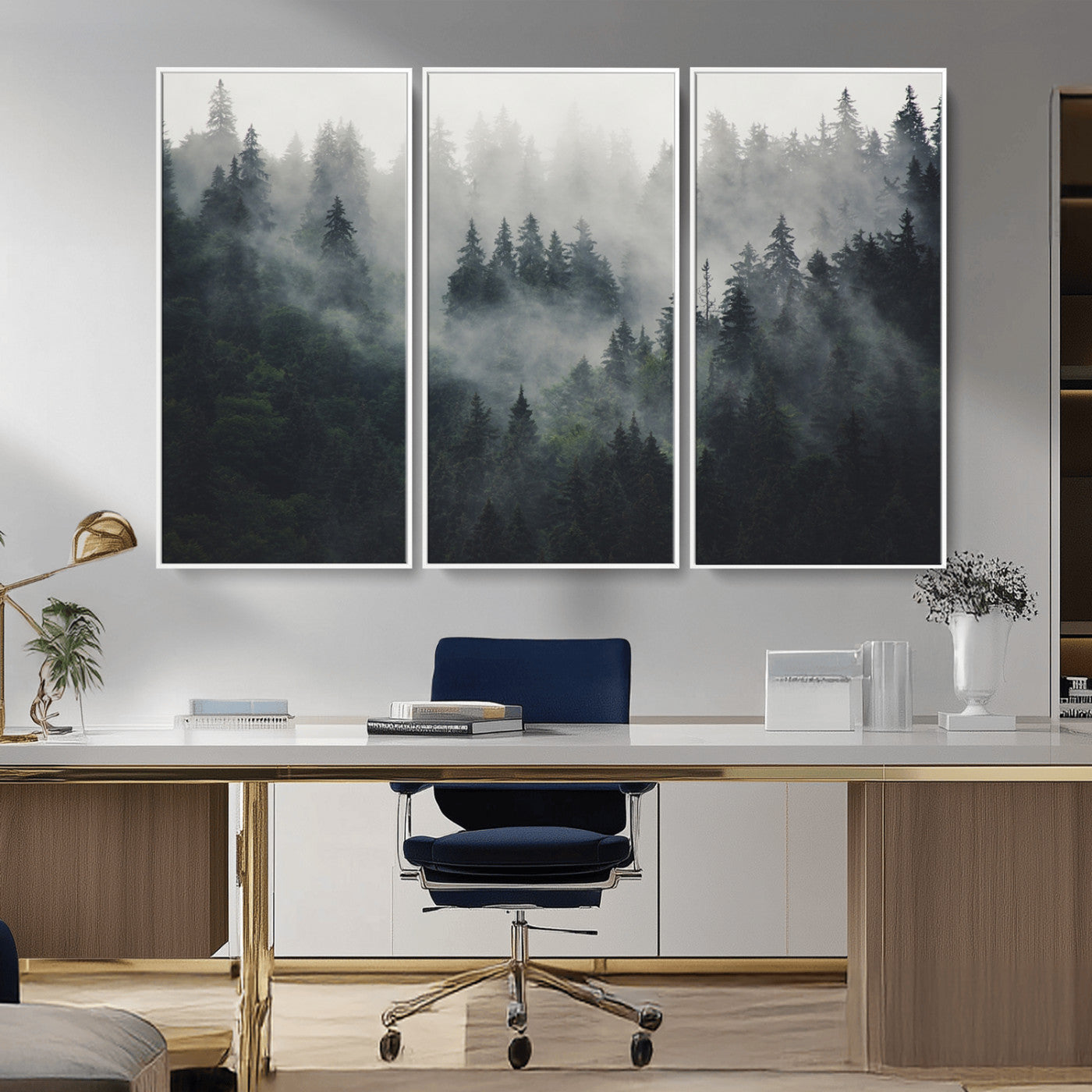 MGV-FC-48X32-3P - Nature Wall Decor - Serene Triptych Nature Print – Woodland Landscape Decor for Living Room or