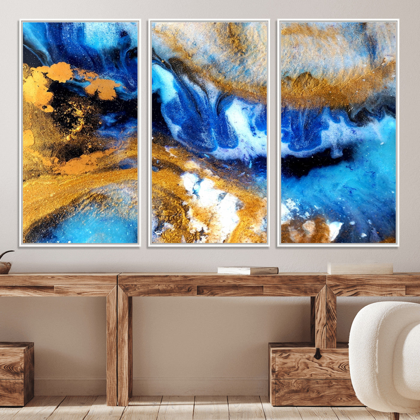 42100-MGV-CV-36X24-Blue Orange Marble Fluid Effect Canvas Wall Art Print